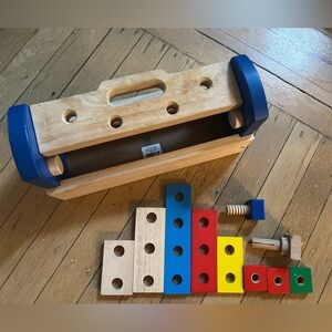 The Land of Nod Colorful Wooden Tool Box Set with Screw and Peg